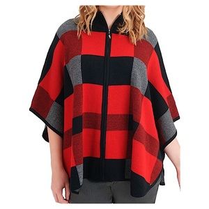 Allison Daley Plaid Zip Front Cape Cardigan L/XL